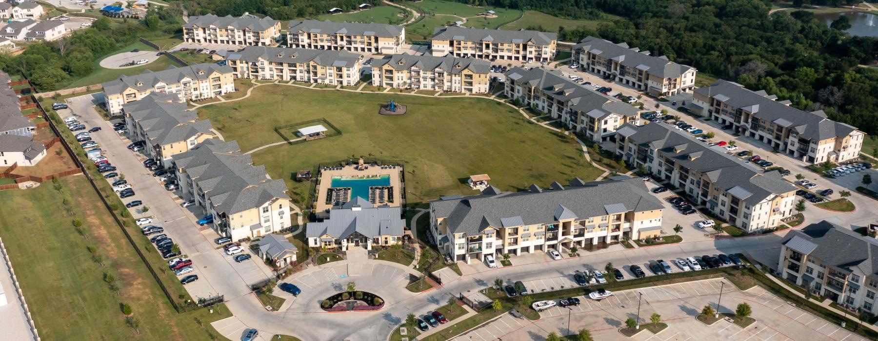 an aerial view of a town