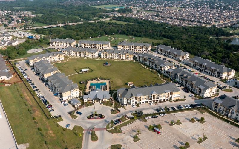 an aerial view of a town